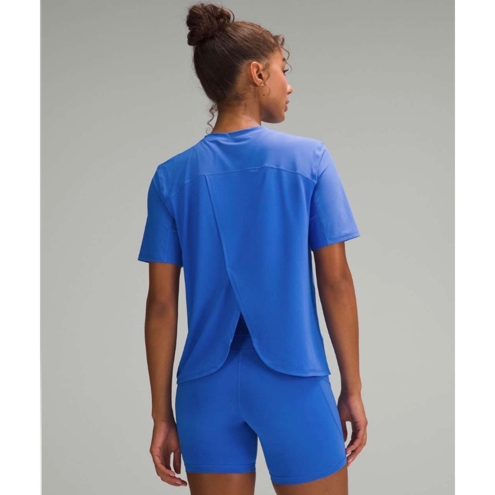 Lululemon Mesh Paneled UV Protection Running Shirt Women Large Blue Activewear